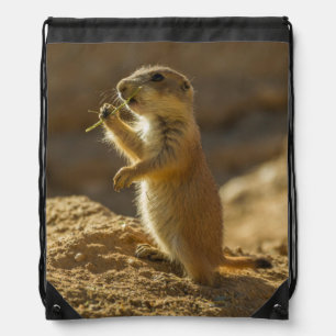 Baby prairie dog eating, Arizona Drawstring Bag