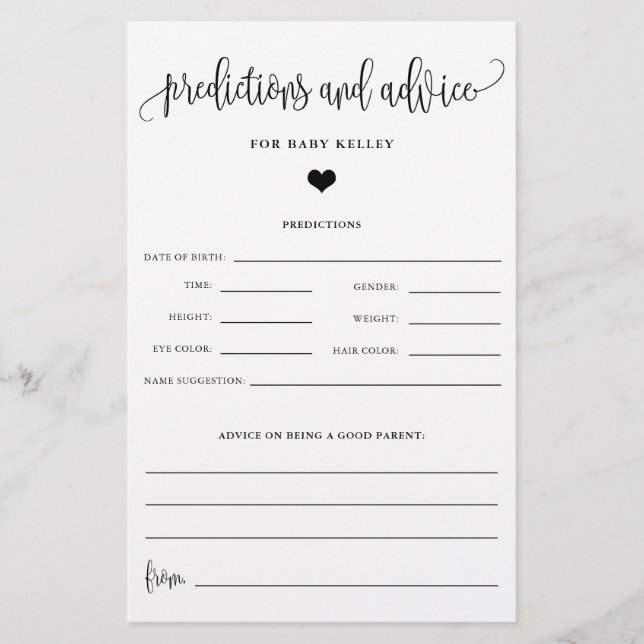 Baby Prediction & Advice, Calligraphy, Paper Card (Front)