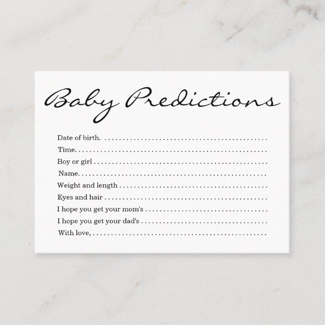 Baby Prediction Card Baby Shower - Simple (Front)
