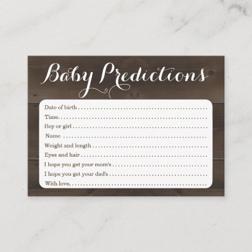 Baby Prediction Card for Baby Shower _ Rustic Wood