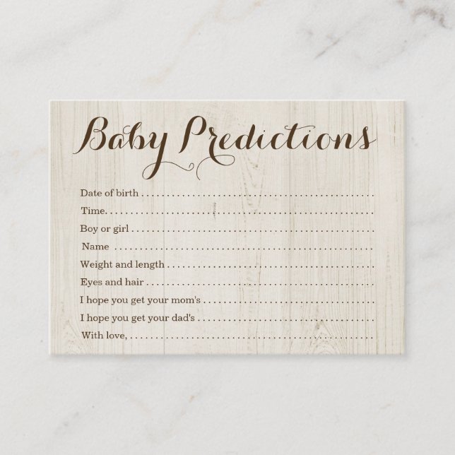Baby Prediction Card for Baby Shower - Rustic Wood (Front)