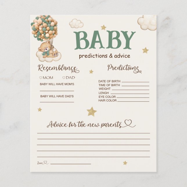 Baby Predictions & Advice Bear Balloons Green  (Front)