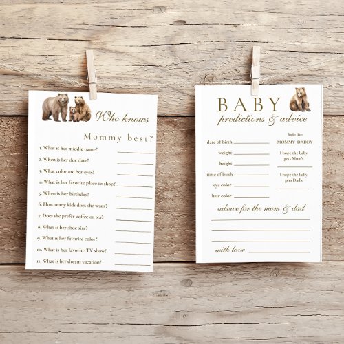 Baby Predictions Advice Bearly Baby Shower Game Flyer