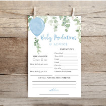 Baby predictions advice card blue balloons boy