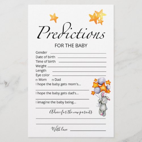 Baby predictions advice card bunny baby shower