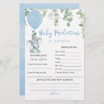 Baby predictions advice card Elephant blue balloon