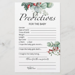 Baby predictions advice card evergreen baby shower