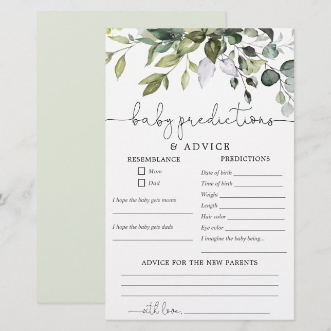 Baby predictions advice card gender neutral simple (Front/Back)