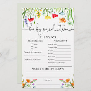 Baby predictions advice card spring wildflowers