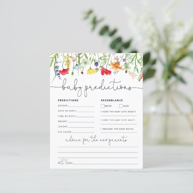 Baby Predictions Advice Card Wildflowers Game (Standing Front)