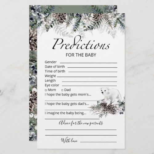 Baby predictions advice card winter baby shower