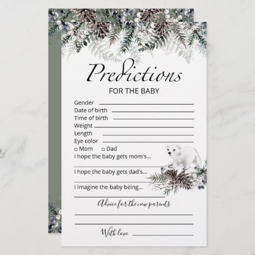 Baby predictions advice card winter baby shower