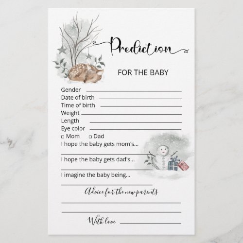 Baby predictions advice card winter baby shower