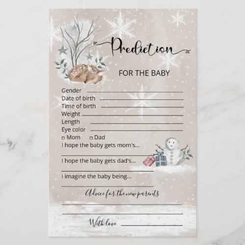 Baby predictions advice card winter baby shower