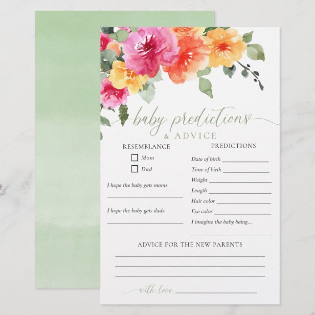 Baby predictions advice Colorful spring floral (Front/Back)