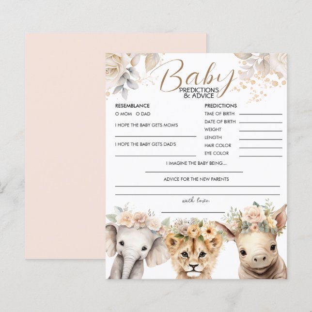 Baby Predictions & Advice Girl Safari Baby Shower (Front/Back)