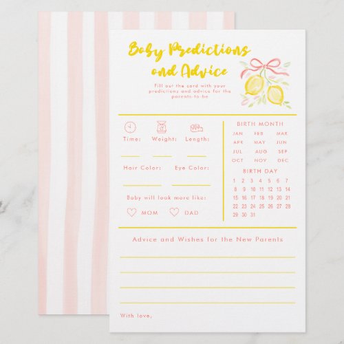 Baby Predictions & Advice Lemons Baby Shower Game