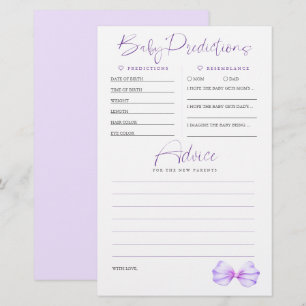 Baby Predictions Advice Purple Baby Shower Game