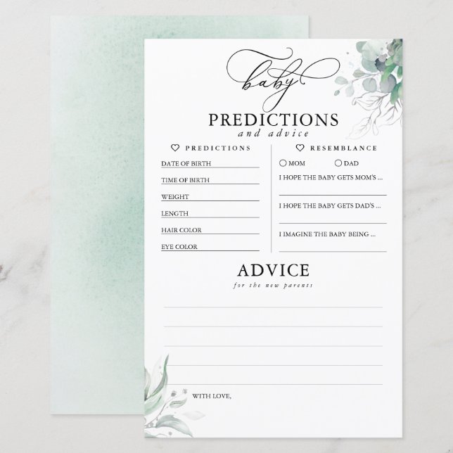 Baby Predictions and Advice Baby Shower Card (Front/Back)