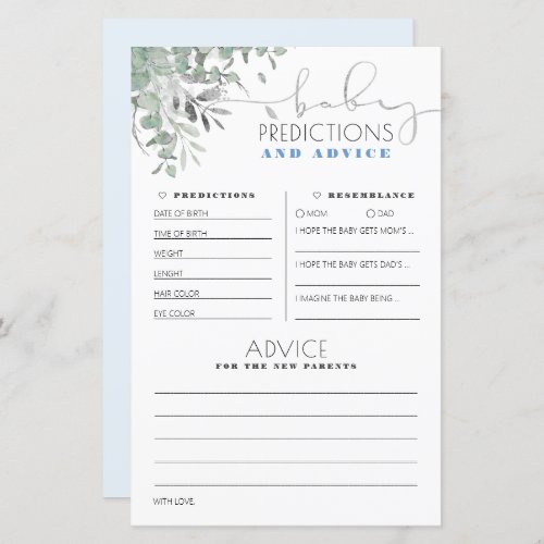 Baby Predictions and Advice Baby Shower Card