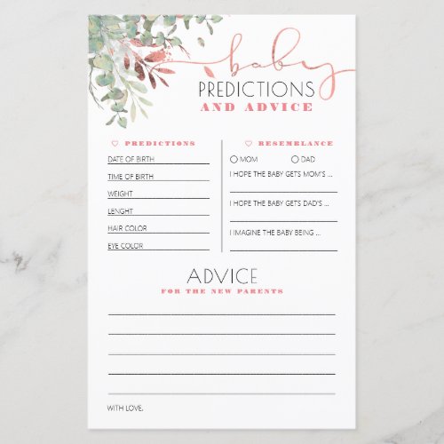 Baby Predictions and Advice Baby Shower Card