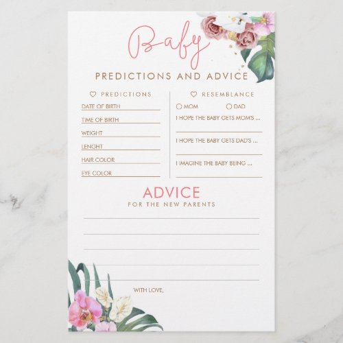 Baby Predictions and Advice Baby Shower Game