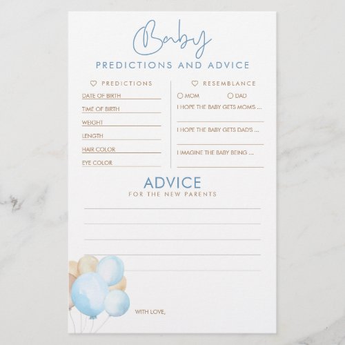 Baby Predictions and Advice Baby Shower Game