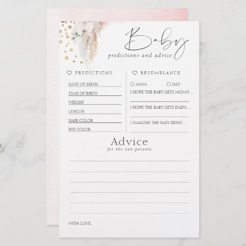 Baby Predictions and Advice Baby Shower Game