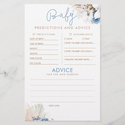 Baby Predictions and Advice Baby Shower Game