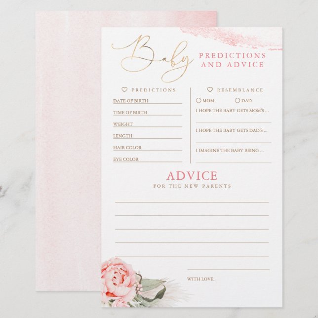 Baby Predictions and Advice Baby Shower Game (Front/Back)