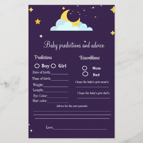 Baby predictions and advice baby shower game