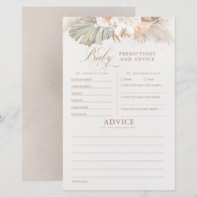 Baby Predictions and Advice Baby Shower Game (Front/Back)