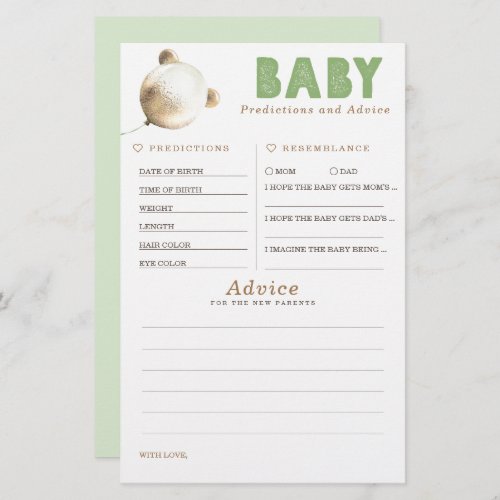 Baby Predictions and Advice Baby Shower Game