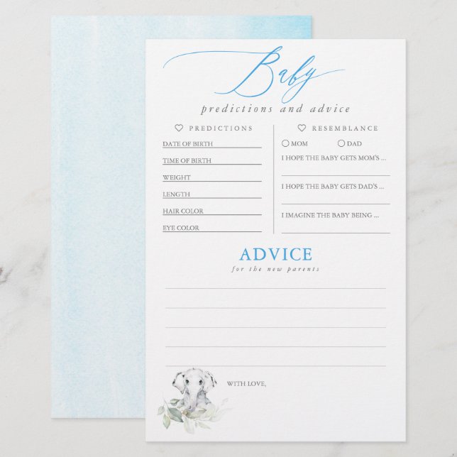 Baby Predictions and Advice Baby Shower Game (Front/Back)