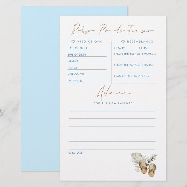 Baby Predictions and Advice Baby Shower Game (Front/Back)