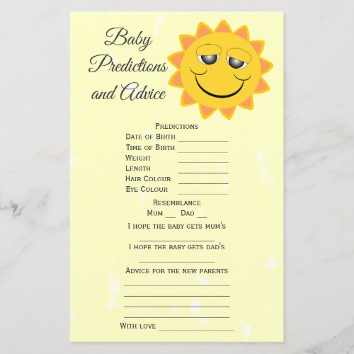 Baby Predictions and Advice Baby Shower Game