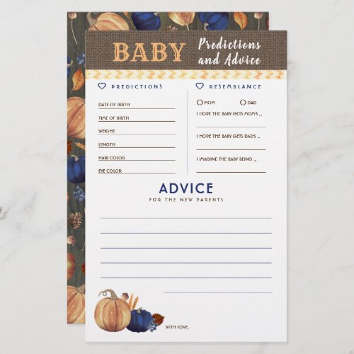 Baby Predictions and Advice Baby Shower Game