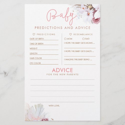 Baby Predictions and Advice Baby Shower Game