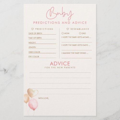 Baby Predictions and Advice Baby Shower Game