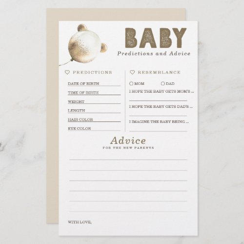 Baby Predictions and Advice Baby Shower Game