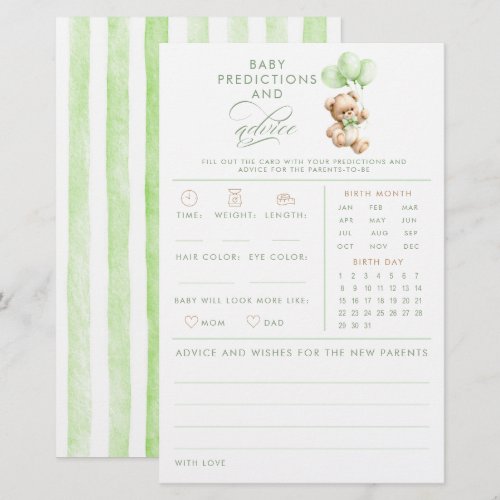 Baby Predictions and Advice Bear Baby Shower Game