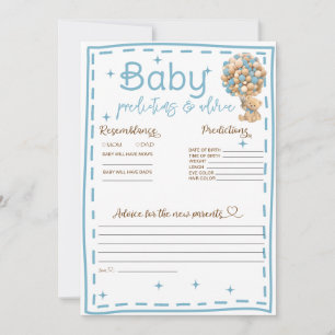 Baby Predictions and Advice Blue Teddy Bear Card