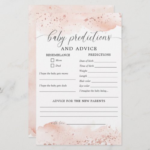 Baby predictions and advice card baby shower