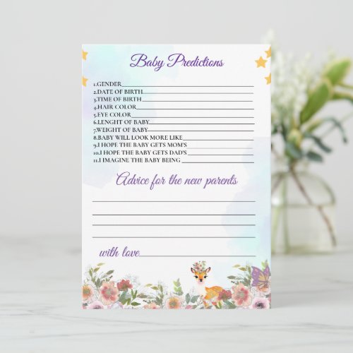 Baby Predictions and advice Card Baby Shower Game Invitation
