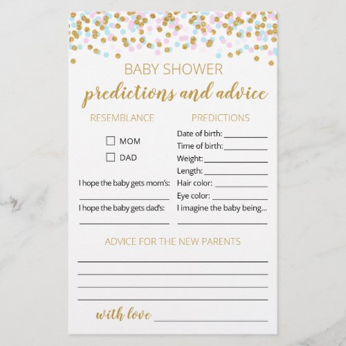 Baby predictions and advice card Baby Shower party