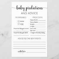 Baby predictions and advice card Baby Shower party