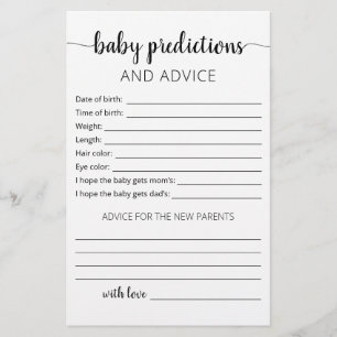 Baby predictions and advice card Baby Shower party
