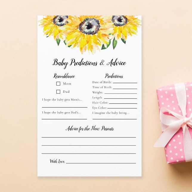 Baby Predictions and Advice Sunflower Baby Shower  (Creator Uploaded)