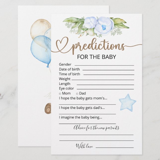 Baby Predictions | Baby Shower Game (Front/Back)