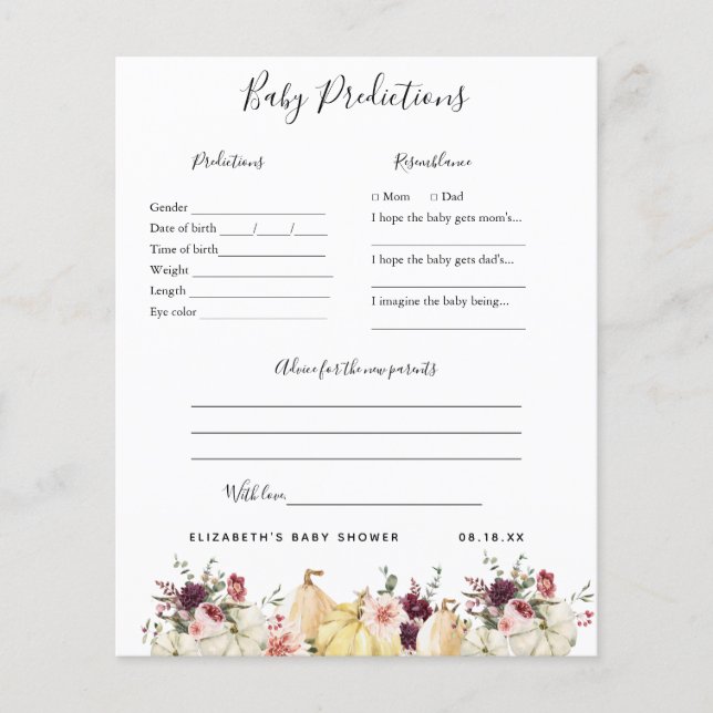 Baby Predictions | Baby Shower Game (Front)